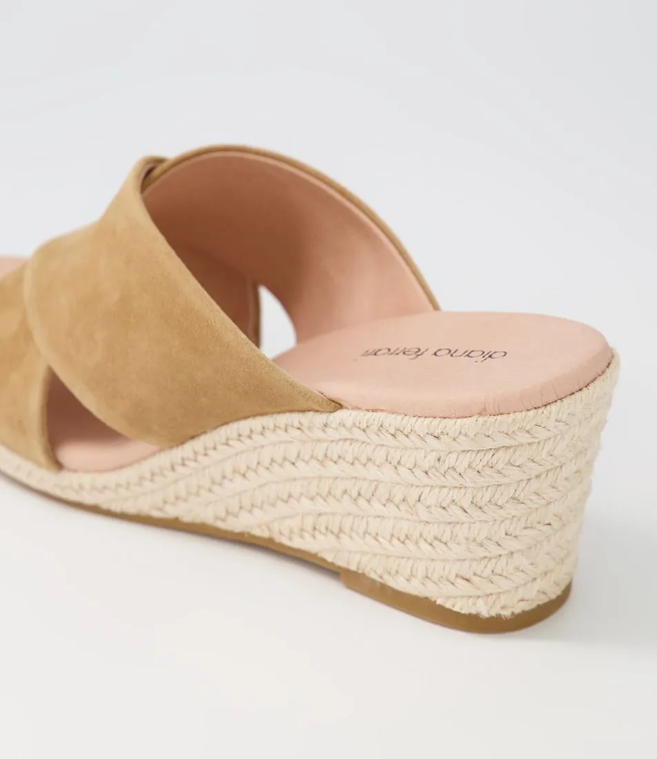 DIANA FERRARI Jinna Camel Suede Wedge Espadrilles