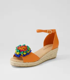 DJANGO & JULIETTE Savea Bright Orange Leather Suede Espadrilles