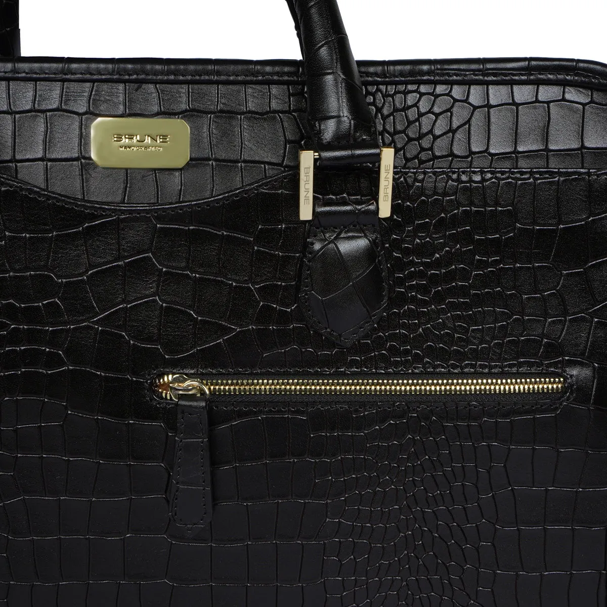 Efficient Laptop Briefcase Black Croco Leather Bag for Work and Travel by Brune & Bareskin