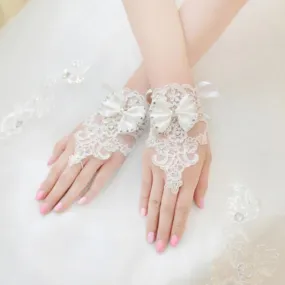 fashion Women Gloves luxury Rhinestone Lace For Brides Floral Bowknot Fingerless Short Gloves guanti donna GS