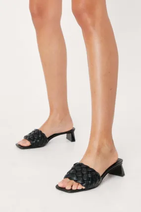 Faux Leather Woven Heeled Mules