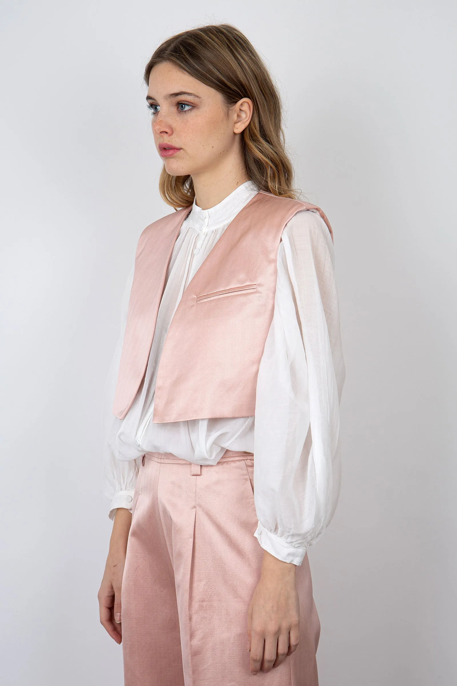 Forte Forte Gilet Sartoriale in Cotone Rosa Chiaro