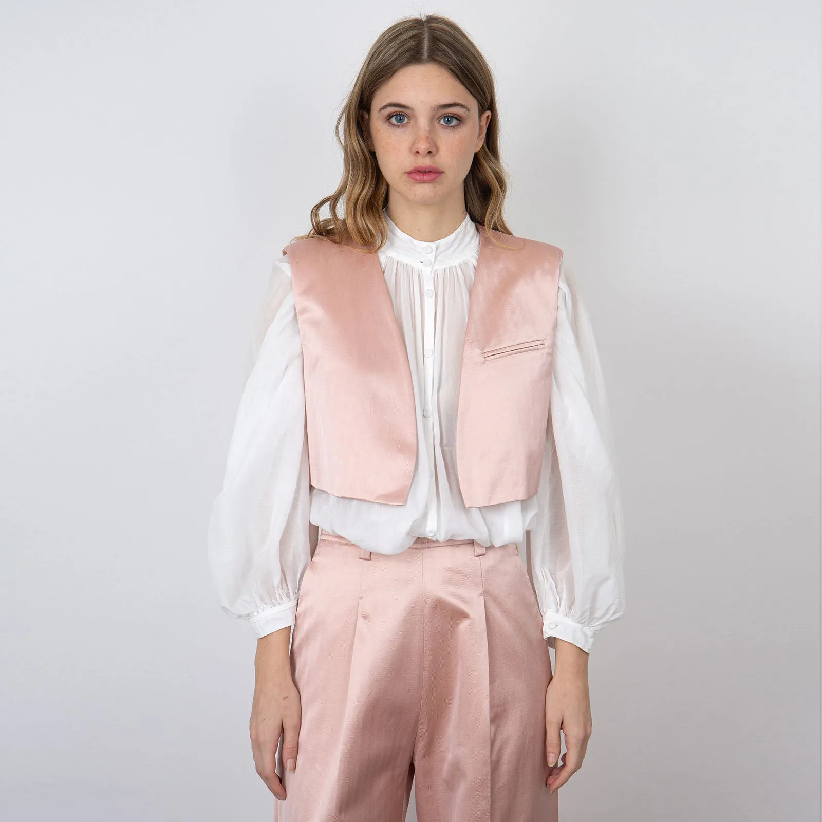 Forte Forte Gilet Sartoriale in Cotone Rosa Chiaro