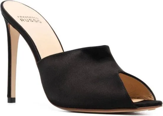 Francesco Russo 105mm peep-toe satin mules Black