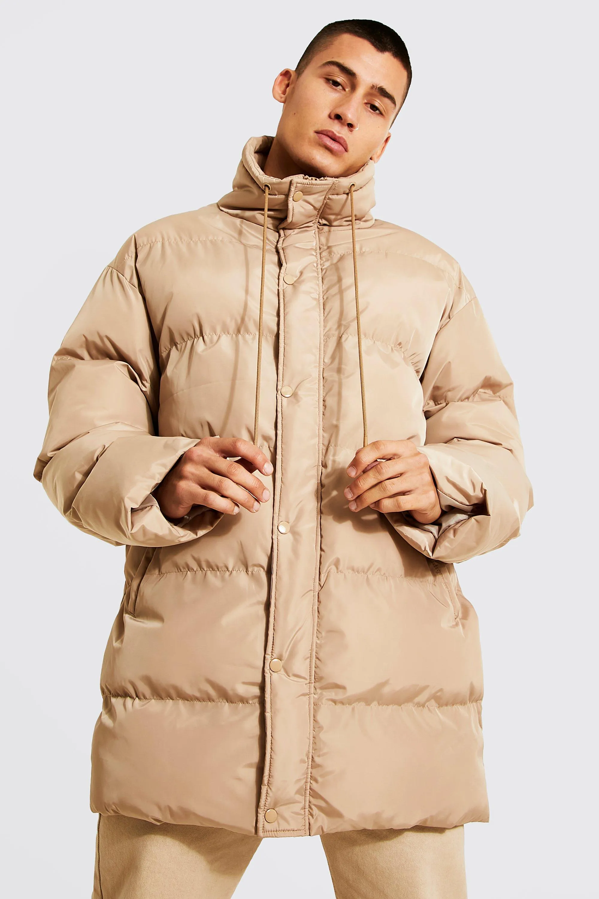 Funnel Neck Mid Puffer | boohooMAN UK