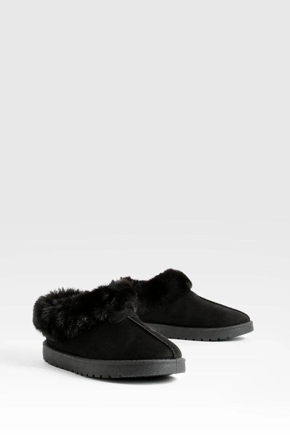 Fur Trim Cozy Mules