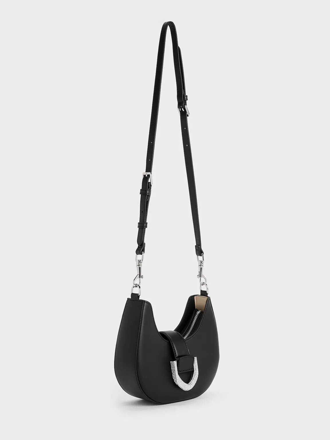 Gabine Leather Crystal-Embellished Hobo Bag - Noir