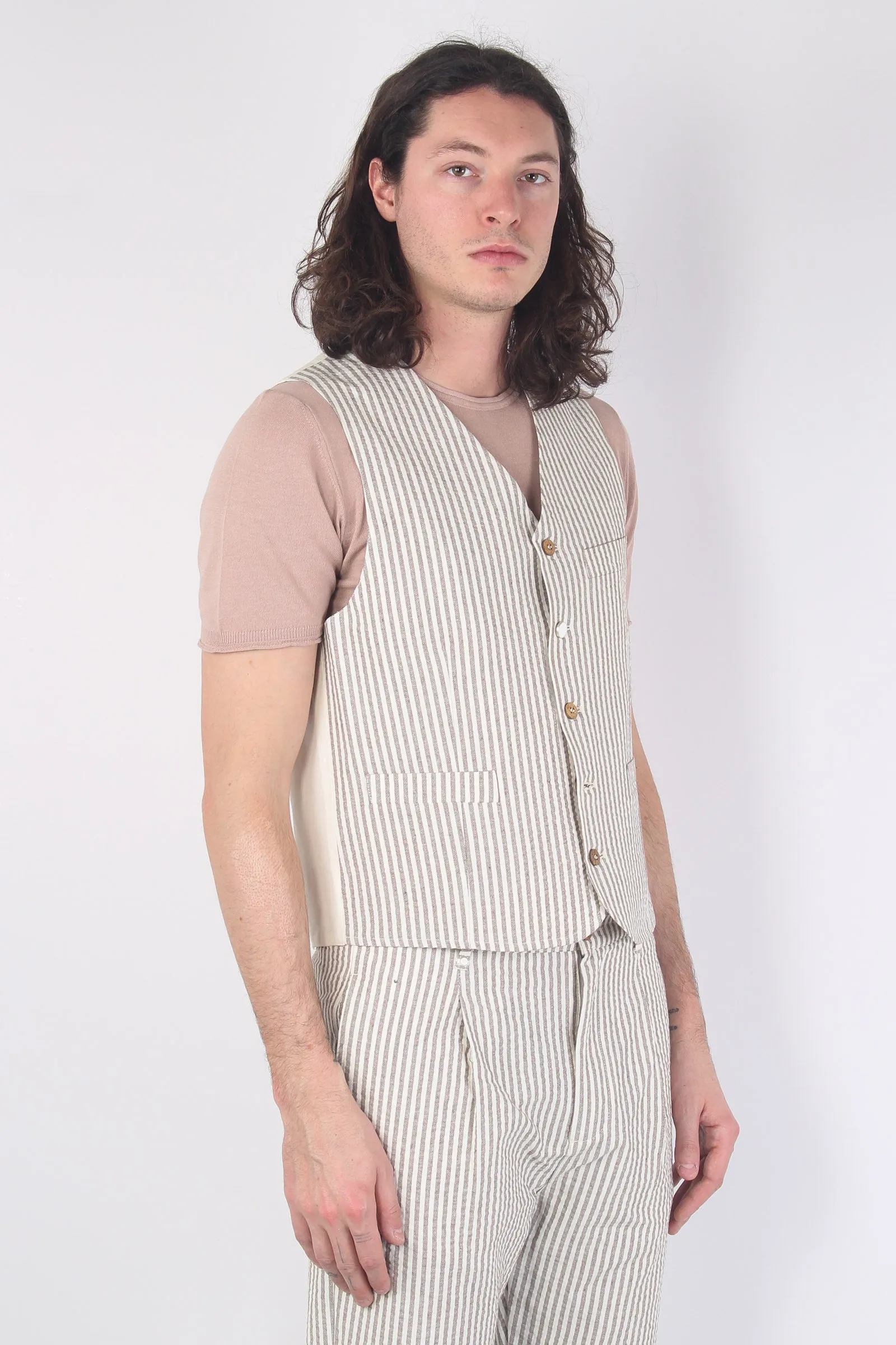 Gilet Gessato Beige/bianco