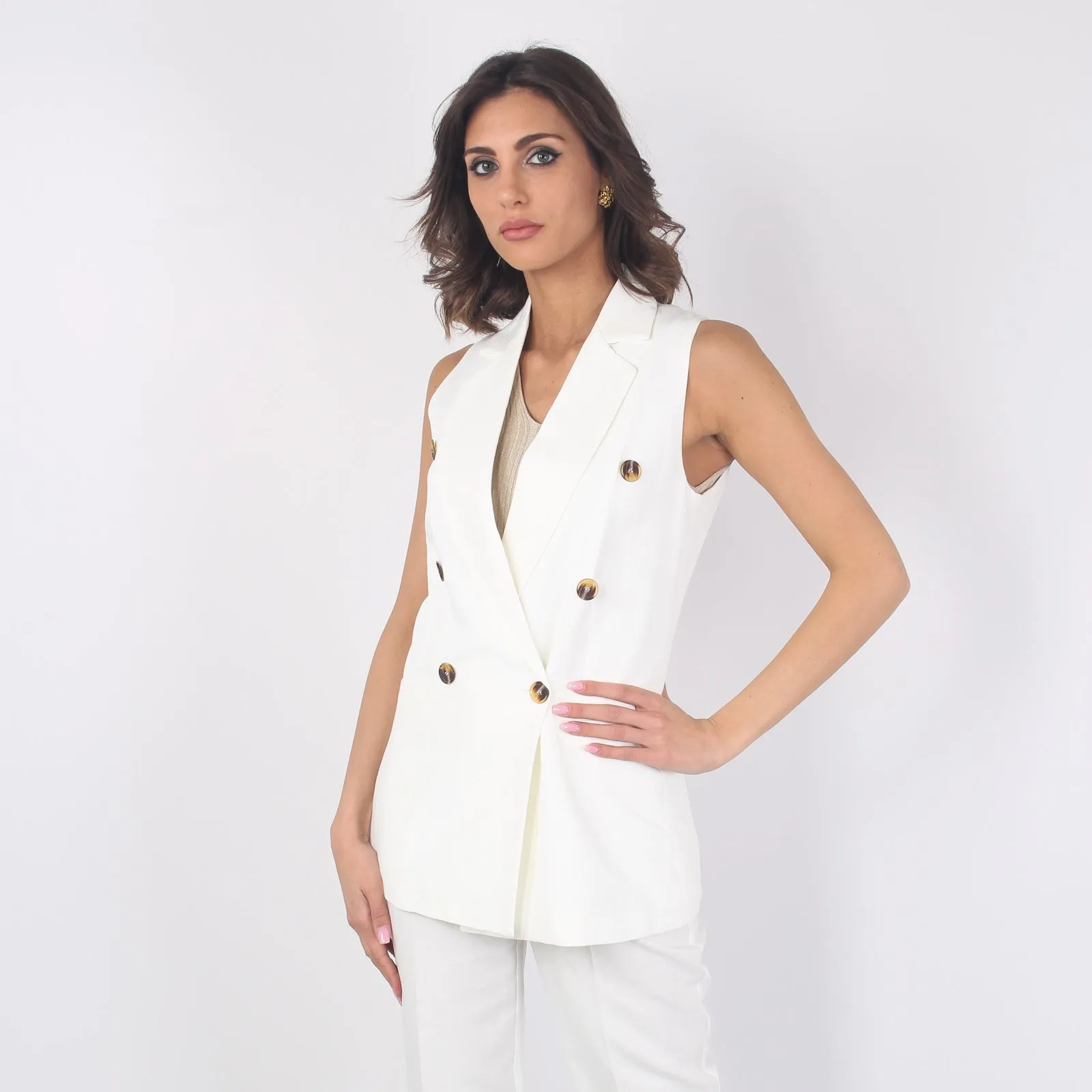 Gilet Misto Lino Bianco