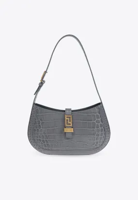 Greca Goddess Croc-Embossed Leather Hobo Bag