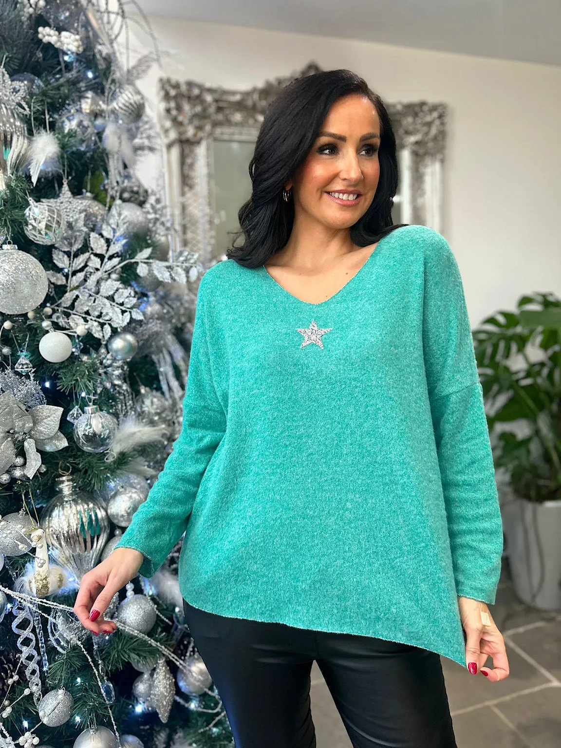 Green Embellished Star Soft Knit Daphne