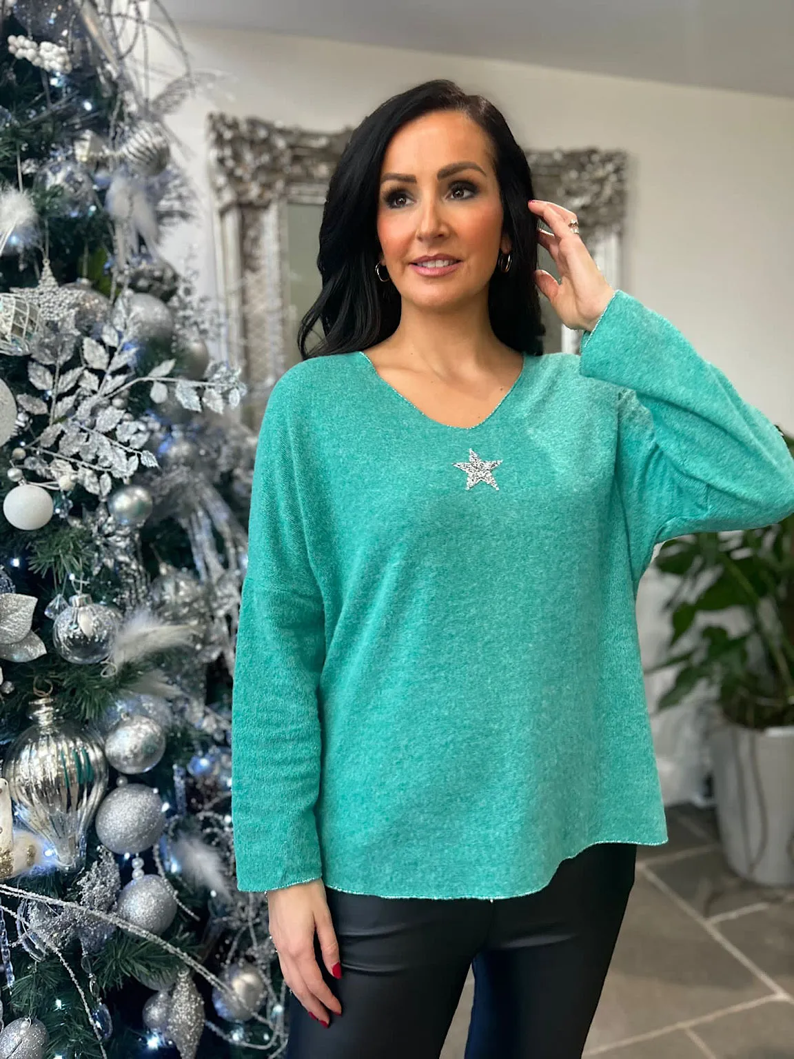 Green Embellished Star Soft Knit Daphne