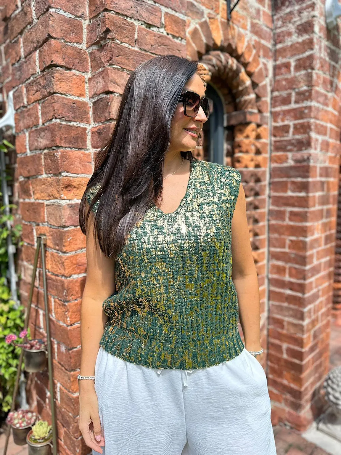 Green Gold Detail Jumper Vest Jeanette