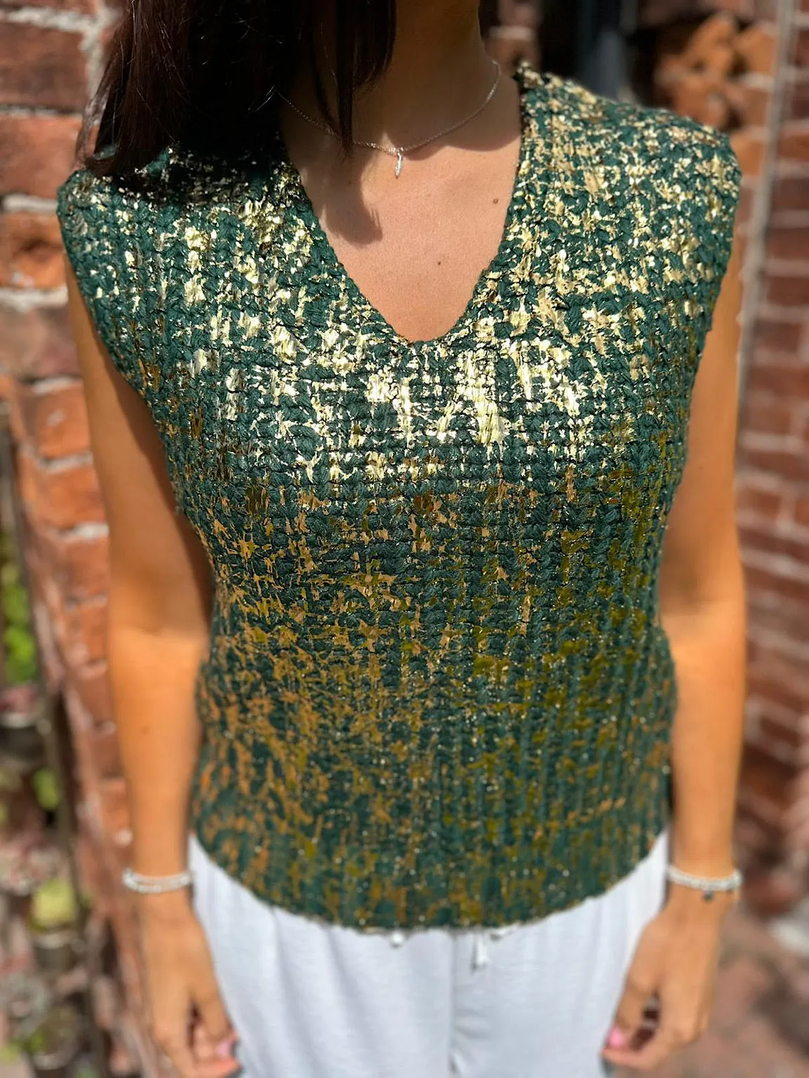 Green Gold Detail Jumper Vest Jeanette