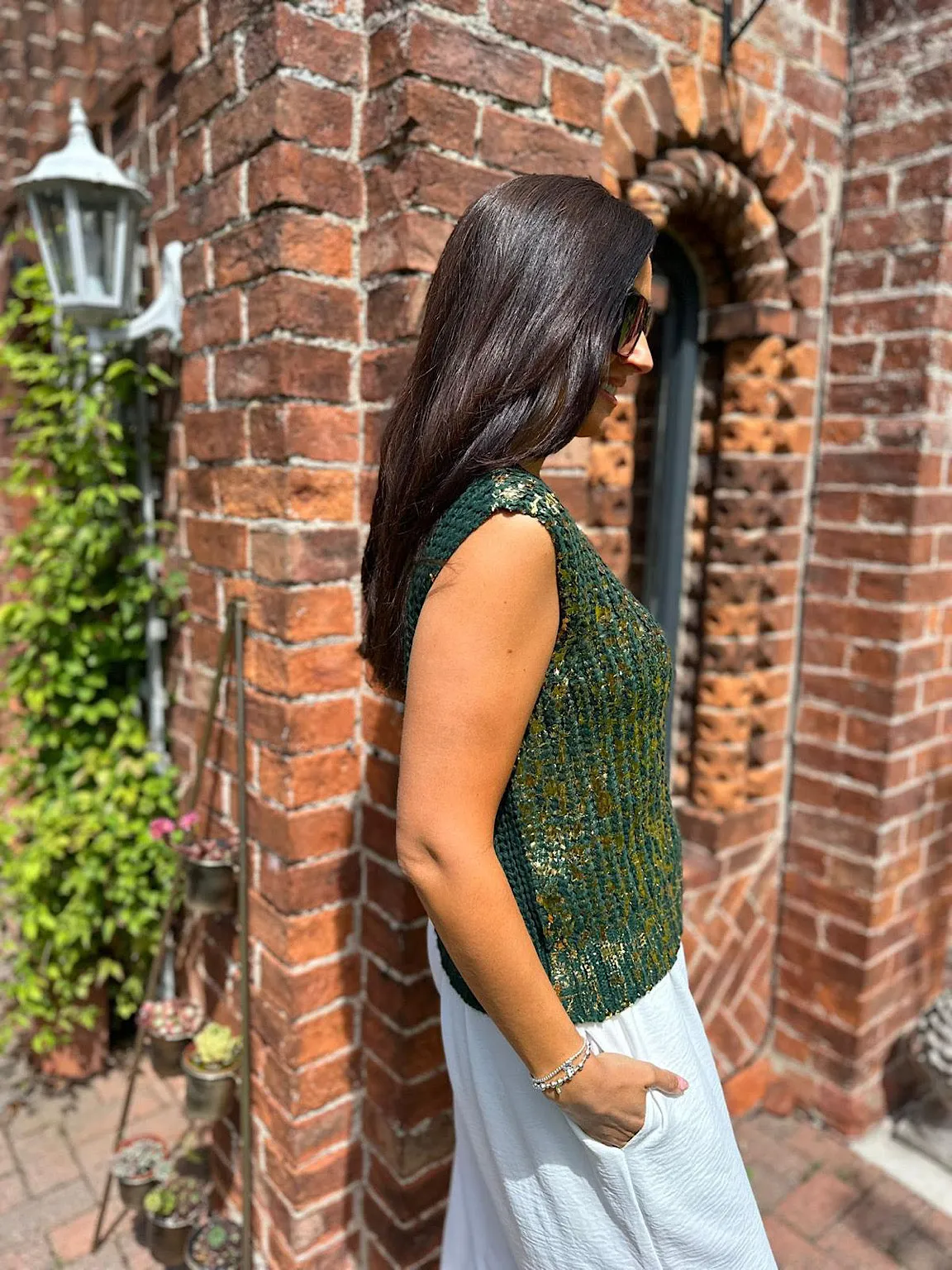 Green Gold Detail Jumper Vest Jeanette