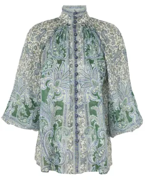 Green Paisley Ottie Billow Blouse