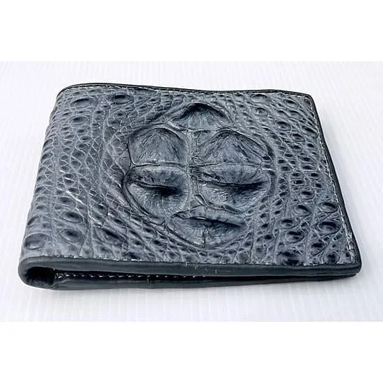 Grey Crocodile Hornback Skin Leather Wallet