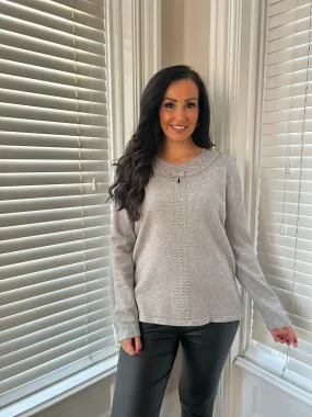 Grey Diamante Detailed Knit Top Clara