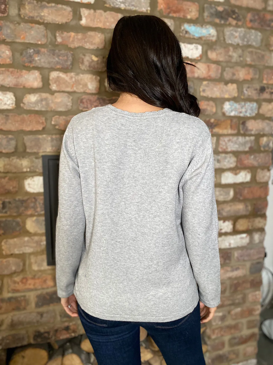 Grey Diamante Detailed Knit Top Clara