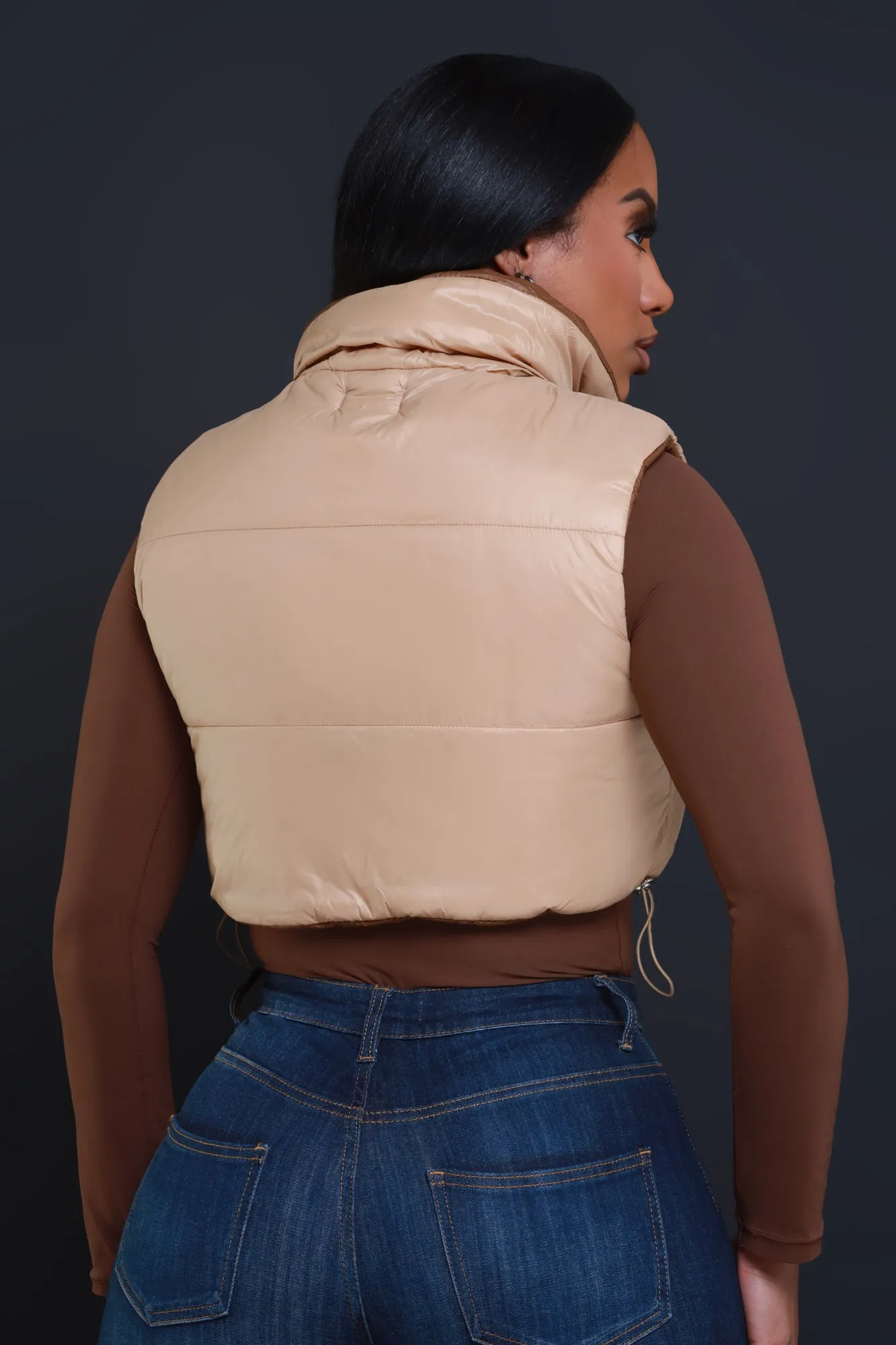 Guess Who Reversible Cropped Vest - Beige/Mocha