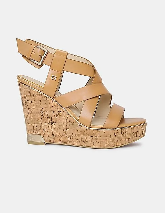 GUESS Women Tan Hearth Multi Strap Wedges