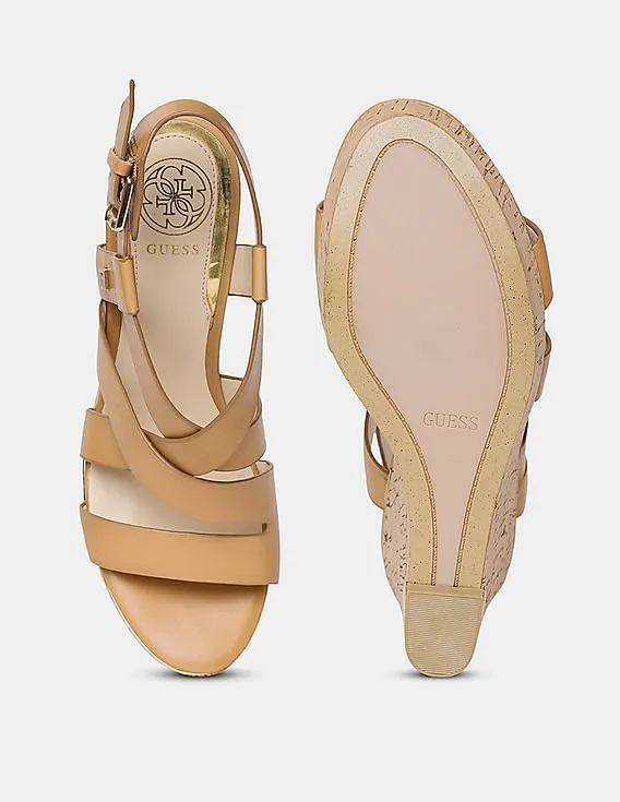 GUESS Women Tan Hearth Multi Strap Wedges