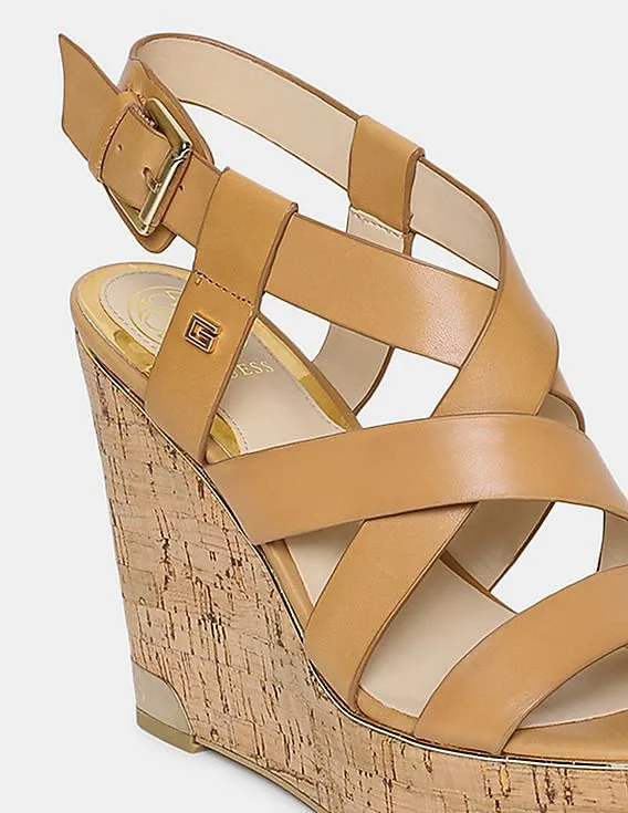 GUESS Women Tan Hearth Multi Strap Wedges