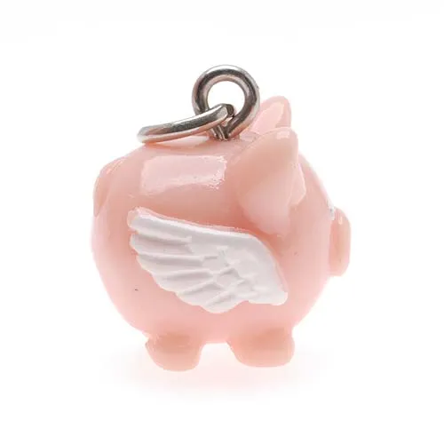 Hand Painted 3-D Flying Pig Charm Lightweight 17mm (1 Piece)