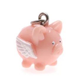 Hand Painted 3-D Flying Pig Charm Lightweight 17mm (1 Piece)