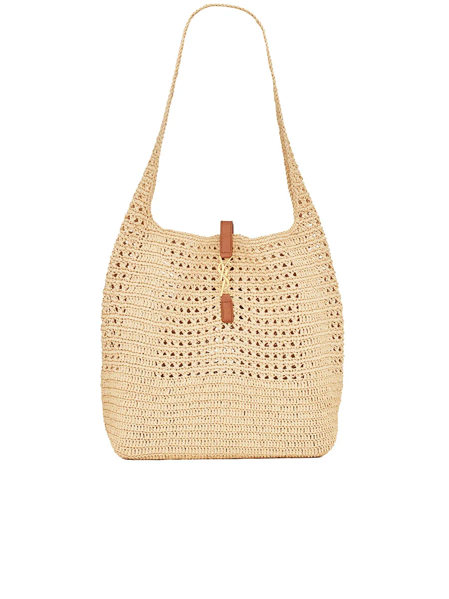 Hobo Raffia Bag in Crochet and Smooth Leather