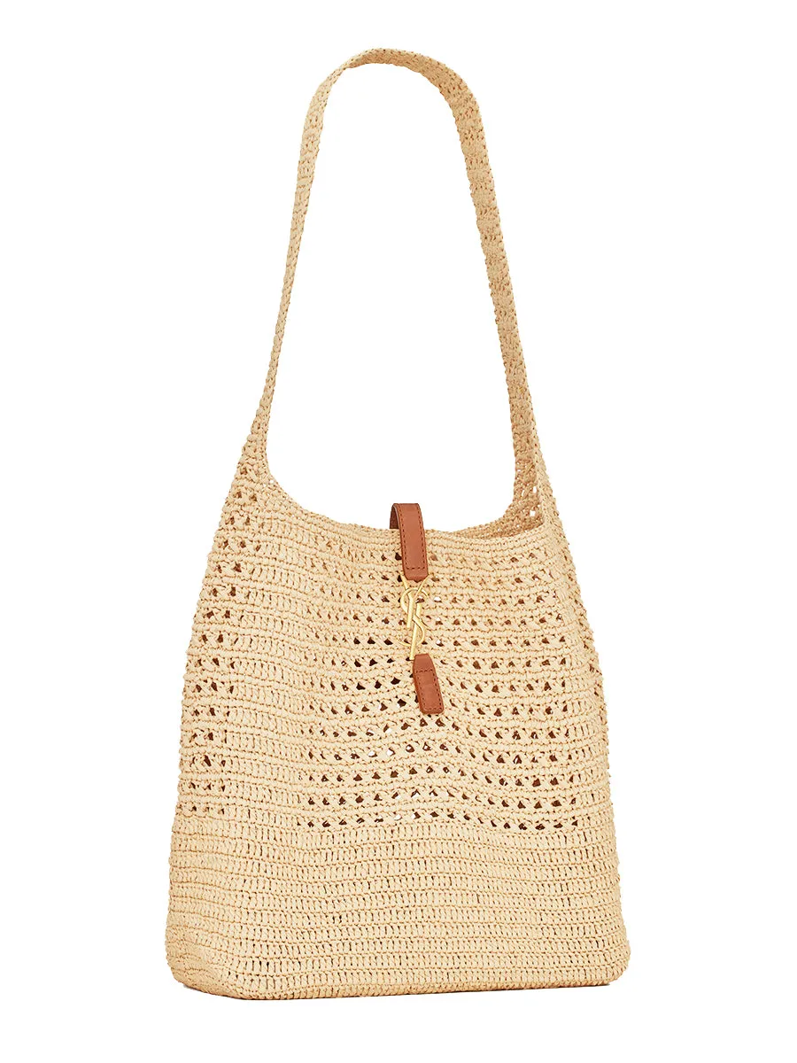 Hobo Raffia Bag in Crochet and Smooth Leather