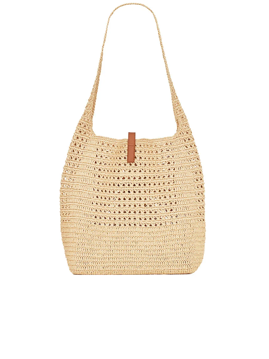 Hobo Raffia Bag in Crochet and Smooth Leather