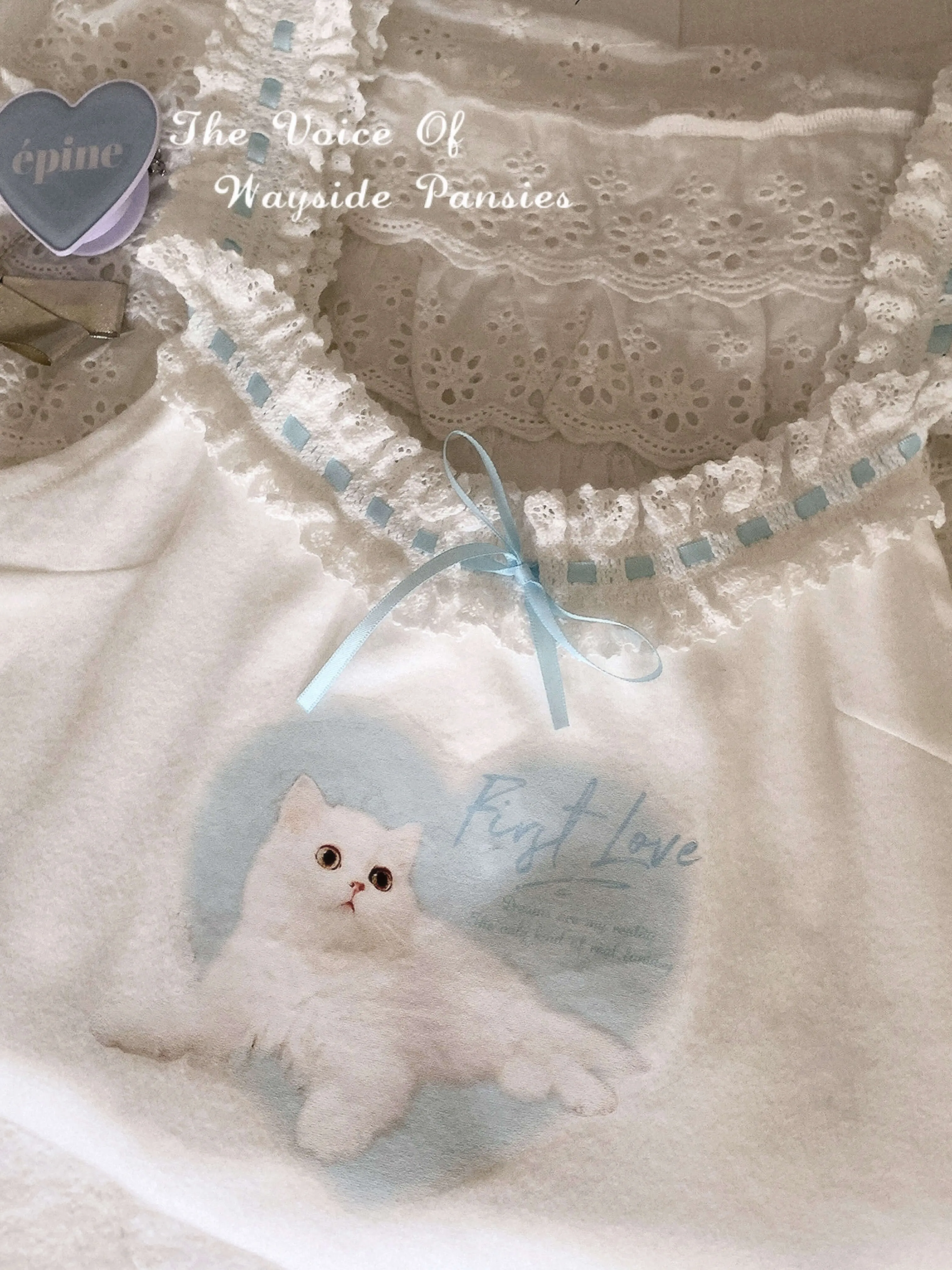 Japanese cute cat lace ribbon sling vest BY11130