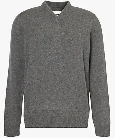 Jil Sander Mens Asphalt V-neck long-sleeve regular-fit wool-blend knitted jumper