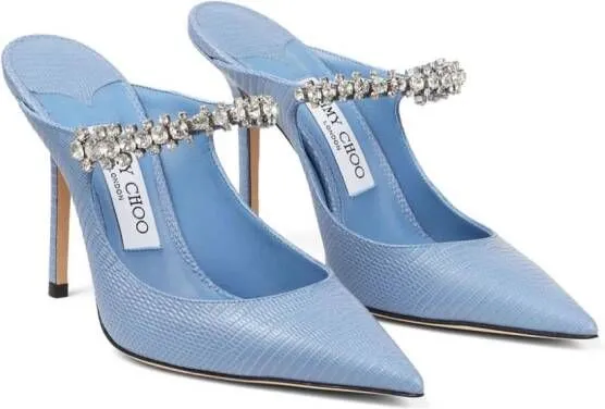 Jimmy Choo 100mm Big crystal-embellishment leather mules Blue