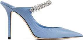 Jimmy Choo 100mm Big crystal-embellishment leather mules Blue