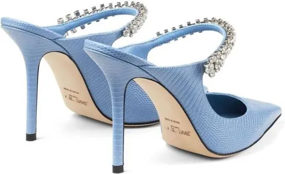 Jimmy Choo 100mm Big crystal-embellishment leather mules Blue