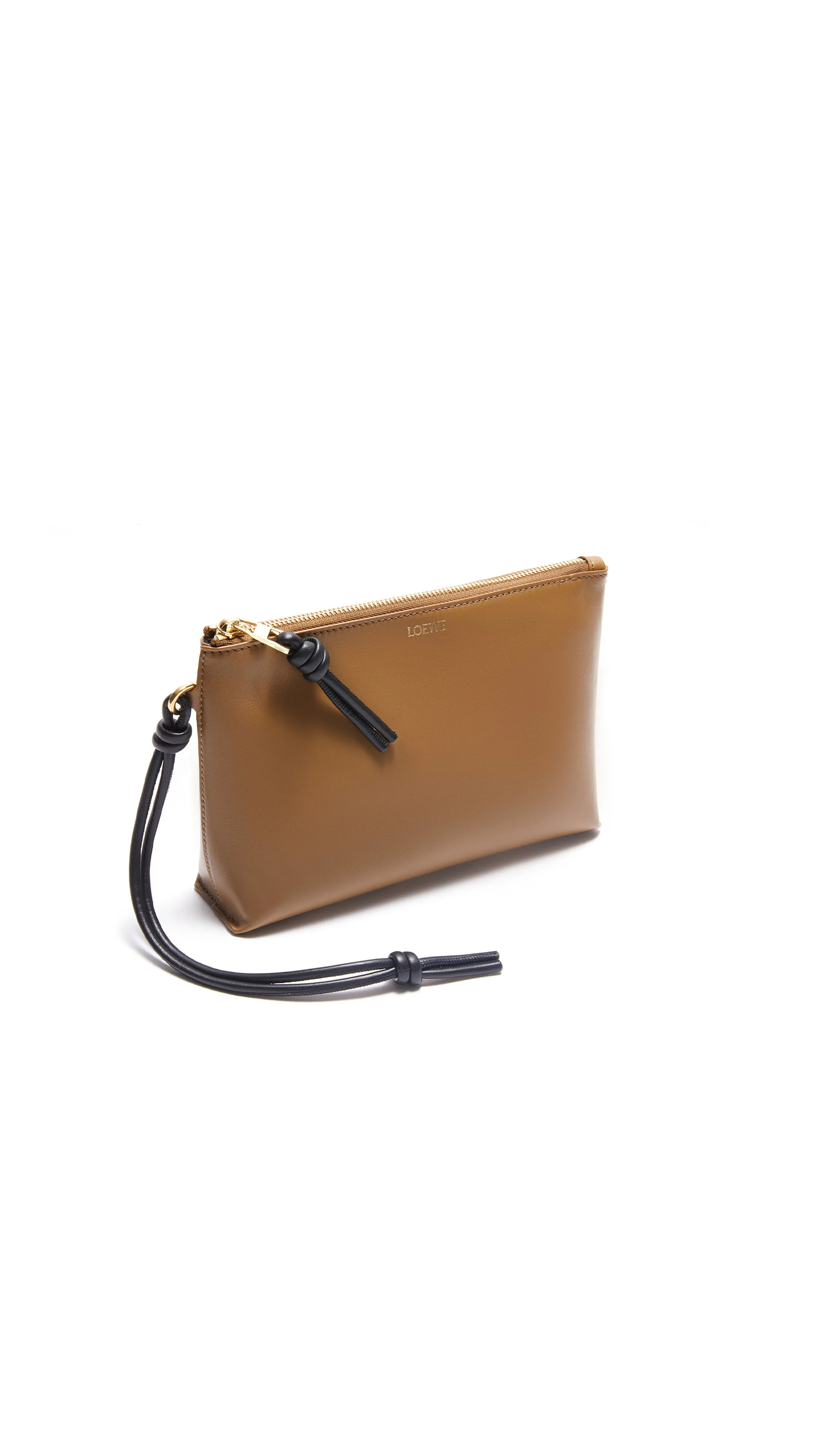 Knot Pouch in Shiny Nappa Calfskin - Oak/Black