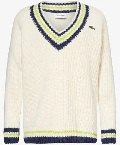 Lacoste Womens Beige Cricket logo-patch wool-knit jumper