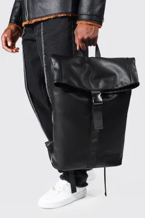 Leather Look Roll Top Rucksack | boohooMAN UK