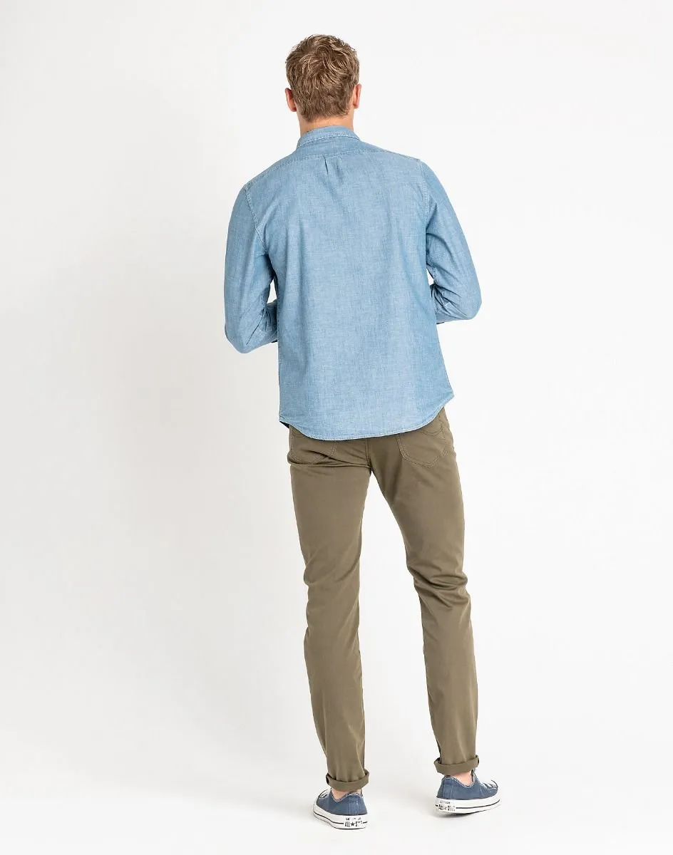 Lee Long Sleeve Button Down Plain Shirt Blue Print