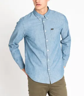 Lee Long Sleeve Button Down Plain Shirt Blue Print