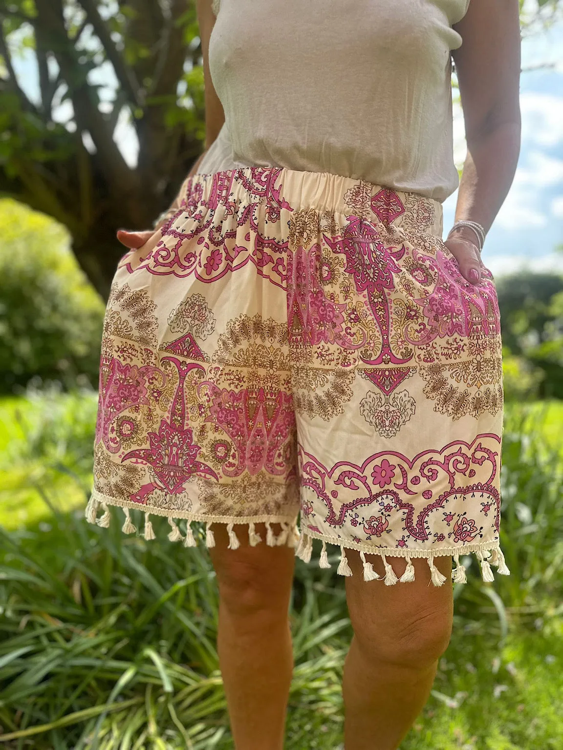 Lipstick Multi Print Tassel Shorts Lucia