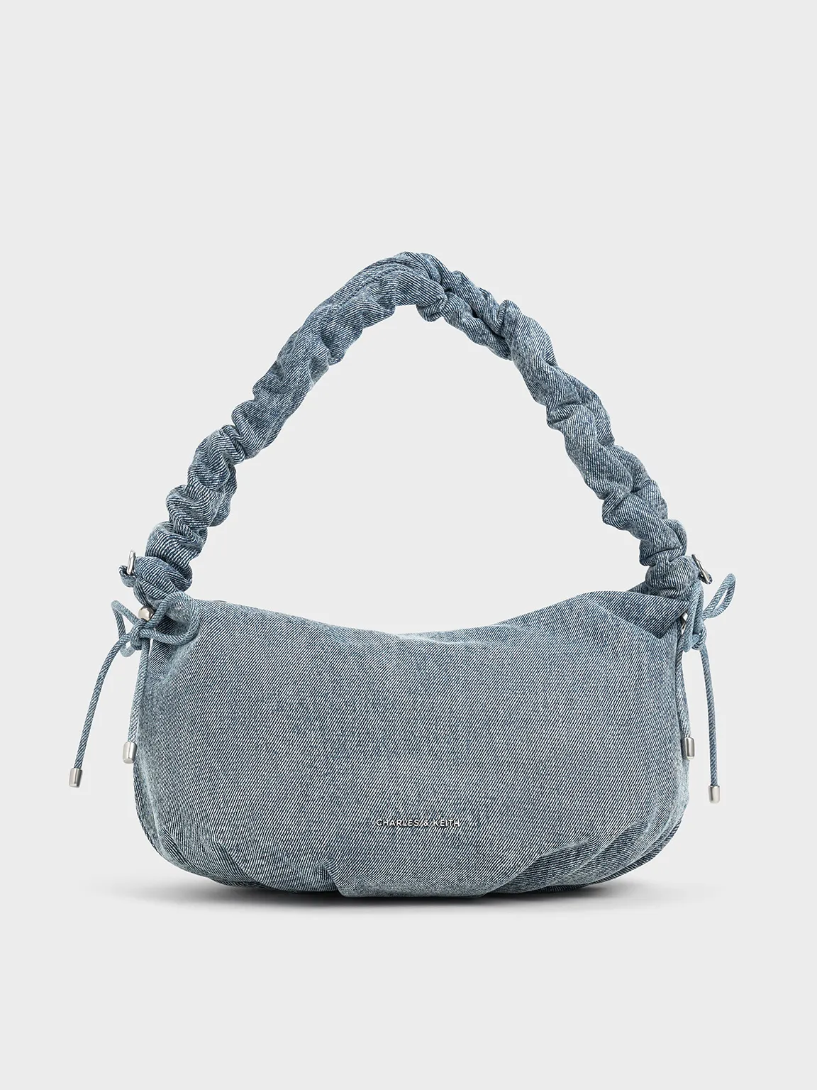 Maisy Denim Ruched-Handle Hobo Bag - Denim Blue