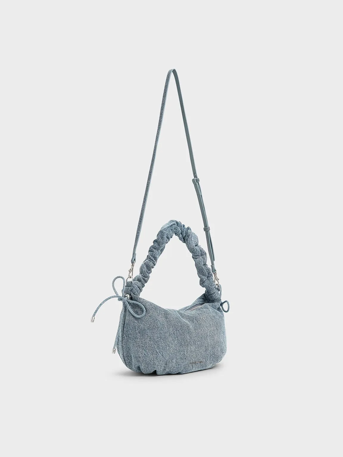 Maisy Denim Ruched-Handle Hobo Bag - Denim Blue