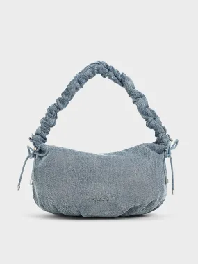 Maisy Denim Ruched-Handle Hobo Bag - Denim Blue