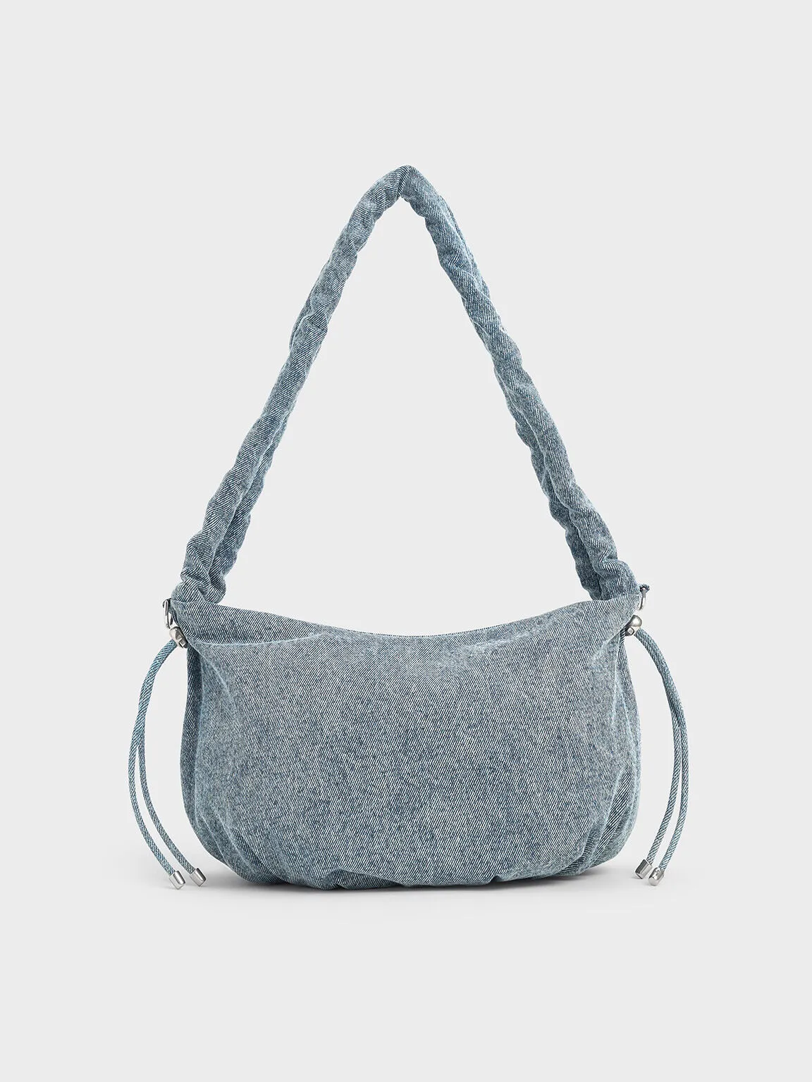 Maisy Denim Ruched-Handle Hobo Bag - Denim Blue