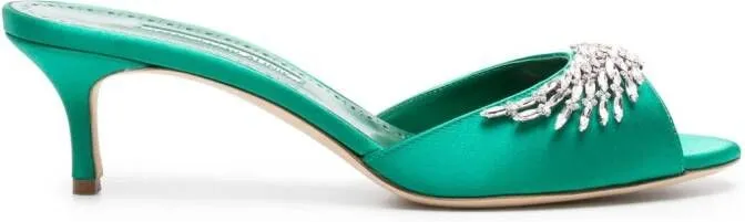 Manolo Blahnik Lumana 50mm satin mules Green