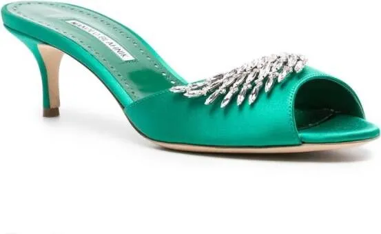 Manolo Blahnik Lumana 50mm satin mules Green