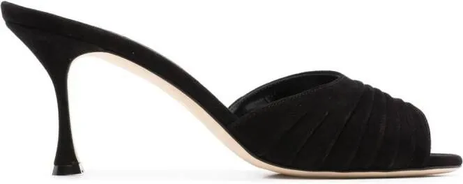 Manolo Blahnik Pirua 70mm ruched suede mules Black